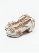 White Lace Flower Bow-Knot Pearl Rhinestone Decoration Classic Lolita High Heel Shoes