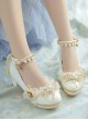 White Lace Flower Bow-Knot Pearl Rhinestone Decoration Classic Lolita High Heel Shoes