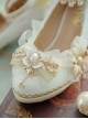 White Lace Flower Bow-Knot Pearl Rhinestone Decoration Classic Lolita High Heel Shoes