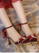 Solid Color Elegant Pointed Toe Stiletto Bow-Knot Bead Chain Classic Lolita High Heel Shoes