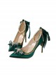 Pointed Toe Stiletto Lace Bow-Knot Bead Chain Rhinestone Embellished Satin Classic Lolita High Heel Shoes