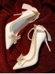 Pointed Toe Stiletto Lace Bow-Knot Bead Chain Rhinestone Embellished Satin Classic Lolita High Heel Shoes