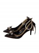 Pointed Toe Stiletto Lace Bow-Knot Bead Chain Rhinestone Embellished Satin Classic Lolita High Heel Shoes