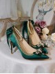 Pointed Toe Stiletto Lace Bow-Knot Bead Chain Rhinestone Embellished Satin Classic Lolita High Heel Shoes