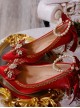 Pointed Toe Stiletto Lace Bow-Knot Bead Chain Rhinestone Embellished Satin Classic Lolita High Heel Shoes