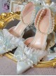 Solid Color Elegant Satin Pointed Toe Stiletto Bead Chain Decoration Bow Classic Lolita High Heel Shoes