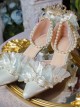 Solid Color Elegant Satin Pointed Toe Stiletto Bead Chain Decoration Bow Classic Lolita High Heel Shoes