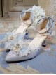 Elegant Fairy Pointed Toe Star Rhinestone Bow-Knot Bead Chain Lace Decoration Classic Lolita High Heel Shoes