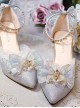 Elegant Fairy Pointed Toe Star Rhinestone Bow-Knot Bead Chain Lace Decoration Classic Lolita High Heel Shoes