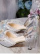 Elegant Fairy Pointed Toe Star Rhinestone Bow-Knot Bead Chain Lace Decoration Classic Lolita High Heel Shoes