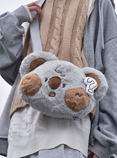 Koala Gray Cute Plush Embroidered Question Mark Sweet Lolita Crossbody Bag