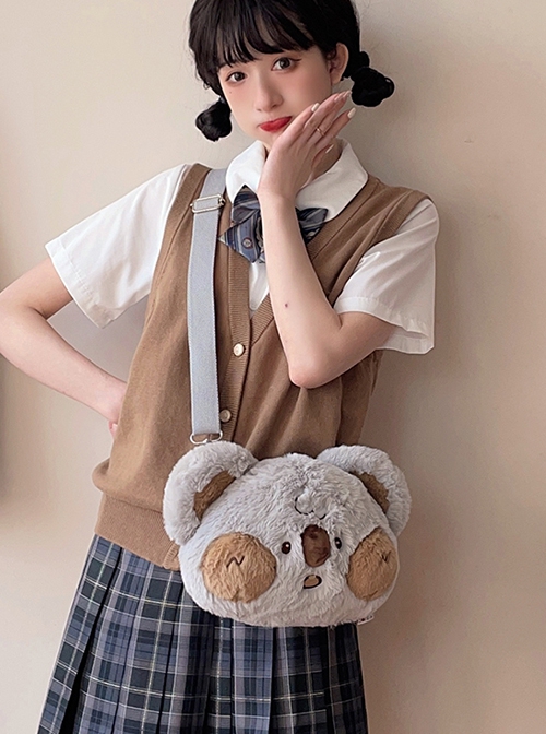 Koala Gray Cute Plush Embroidered Question Mark Sweet Lolita Crossbody Bag