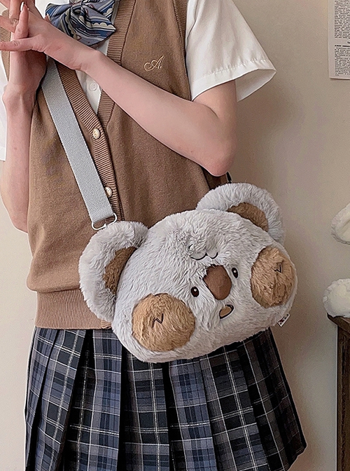 Koala Gray Cute Plush Embroidered Question Mark Sweet Lolita Crossbody Bag