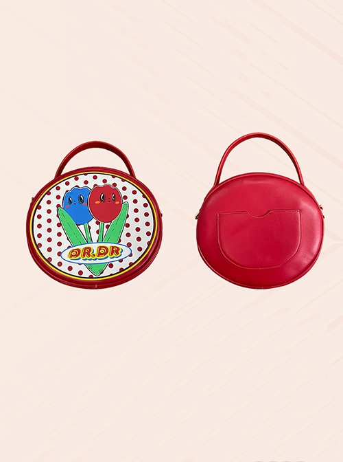 Showa Tulip Series Retro Personality Polka Dot Tulip Round Classic Lolita Portable Messenger Bag