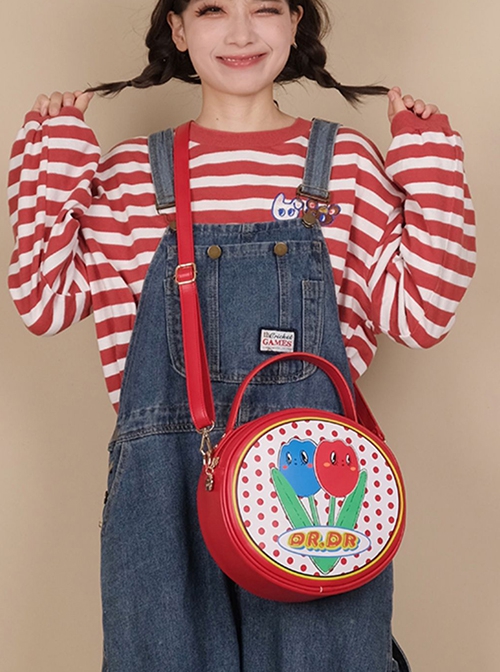 Showa Tulip Series Retro Personality Polka Dot Tulip Round Classic Lolita Portable Messenger Bag