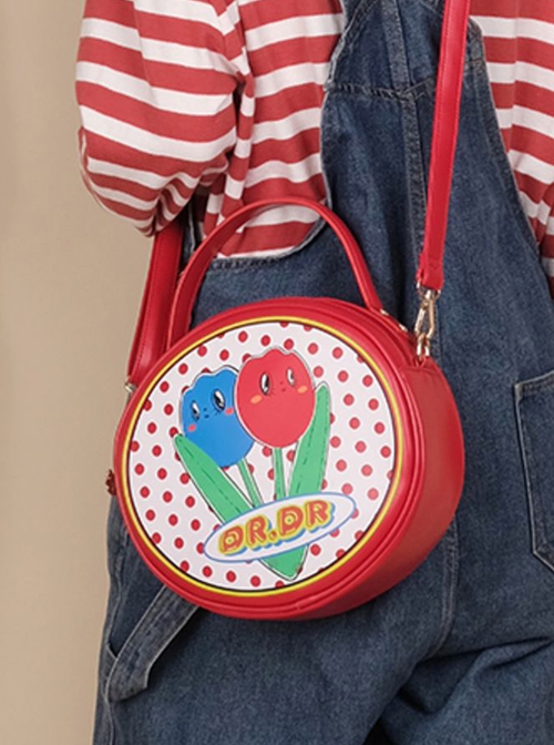 Showa Tulip Series Retro Personality Polka Dot Tulip Round Classic Lolita Portable Messenger Bag