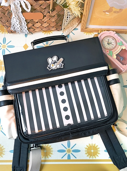 Baseball Rabbit Pain Bag Series Large Capacity Solid Color Striped School Lolita Portable Messenger Backpack