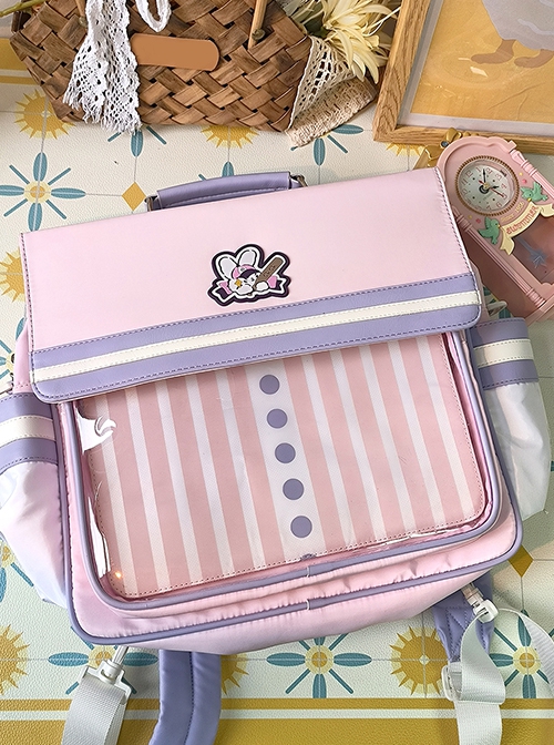 Baseball Rabbit Pain Bag Series Large Capacity Solid Color Striped School Lolita Portable Messenger Backpack