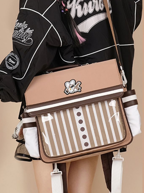 Baseball Rabbit Pain Bag Series Large Capacity Solid Color Striped School Lolita Portable Messenger Backpack