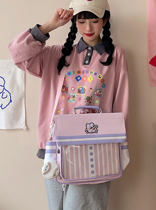 Baseball Rabbit Pain Bag Series Large Capacity Solid Color Striped School Lolita Portable Messenger Backpack