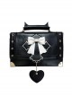 Retro Black Devil Horns Cross Bat Wings Embroidered Heart Shaped Pendant Bow Elegant Gothic Lolita Small Square Bag