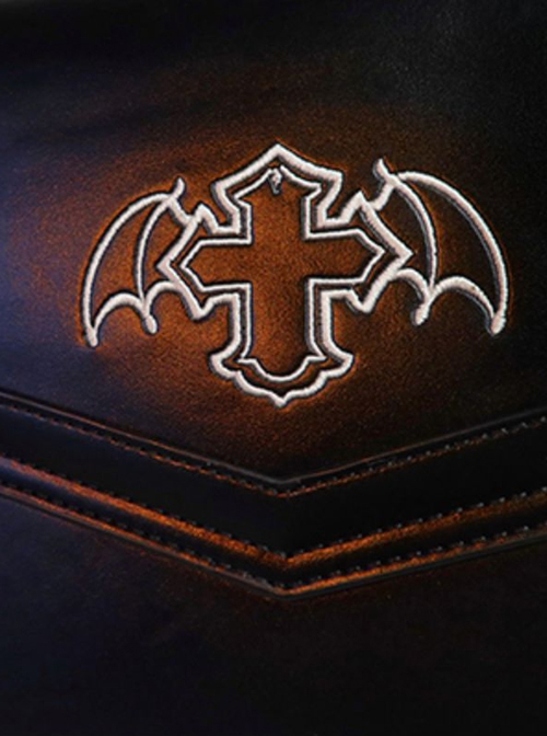 Retro Black Devil Horns Cross Bat Wings Embroidered Heart Shaped Pendant Bow Elegant Gothic Lolita Small Square Bag