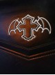 Retro Black Devil Horns Cross Bat Wings Embroidered Heart Shaped Pendant Bow Elegant Gothic Lolita Small Square Bag