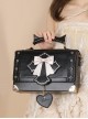 Retro Black Devil Horns Cross Bat Wings Embroidered Heart Shaped Pendant Bow Elegant Gothic Lolita Small Square Bag