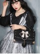 Retro Black Devil Horns Cross Bat Wings Embroidered Heart Shaped Pendant Bow Elegant Gothic Lolita Small Square Bag