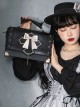 Retro Black Devil Horns Cross Bat Wings Embroidered Heart Shaped Pendant Bow Elegant Gothic Lolita Small Square Bag