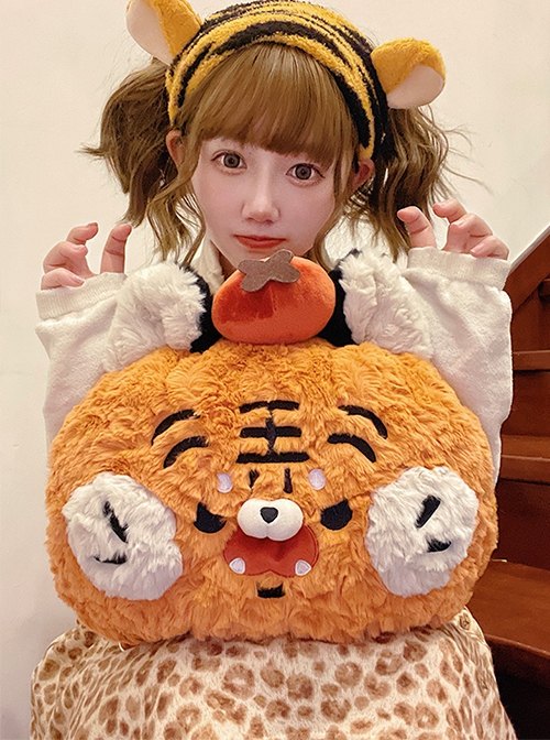 Plush Cartoon Tiger Embroidery Doll Detachable Persimmon Large Capacity Sweet Lolita Messenger Backpack