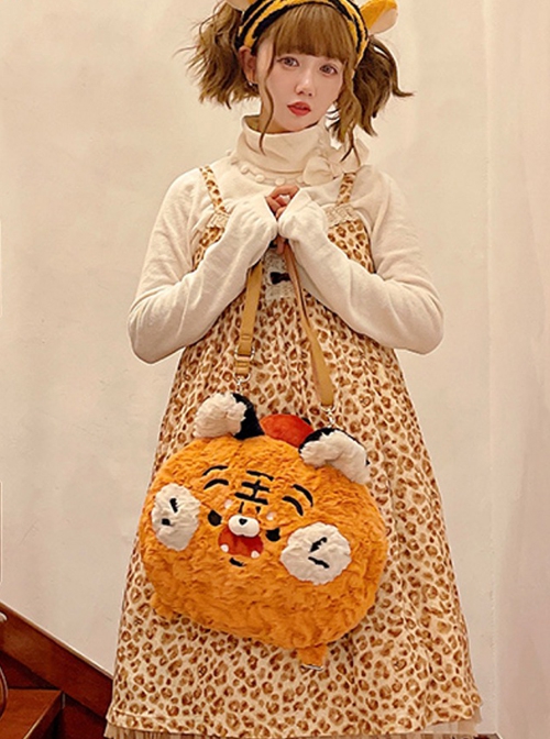 Plush Cartoon Tiger Embroidery Doll Detachable Persimmon Large Capacity Sweet Lolita Messenger Backpack