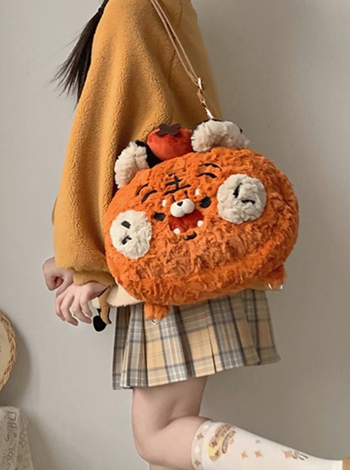 Plush Cartoon Tiger Embroidery Doll Detachable Persimmon Large Capacity Sweet Lolita Messenger Backpack