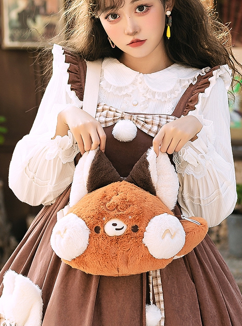 Cute Versatile Doll Plush Embroidered Fox Sweet Lolita Crossbody Bag