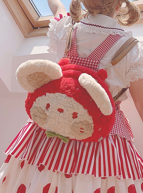 Cartoon Strawberry Mouse Cute Large Capacity Plush Sweet Lolita Messenger Backpack