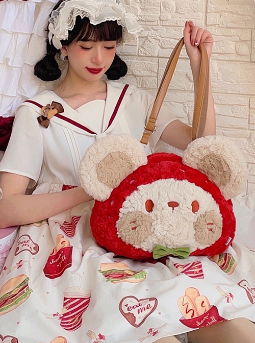 Cartoon Strawberry Mouse Cute Large Capacity Plush Sweet Lolita Messenger Backpack