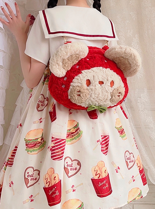 Cartoon Strawberry Mouse Cute Large Capacity Plush Sweet Lolita Messenger Backpack