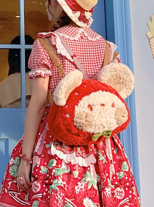 Cartoon Strawberry Mouse Cute Large Capacity Plush Sweet Lolita Messenger Backpack