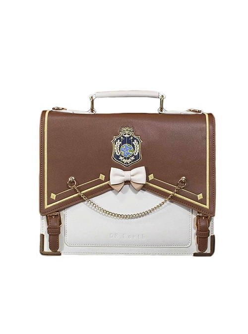 Earth Doctor Series College Style Embroidery Badge Bowknot School Lolita Portable Crossbody Backpack