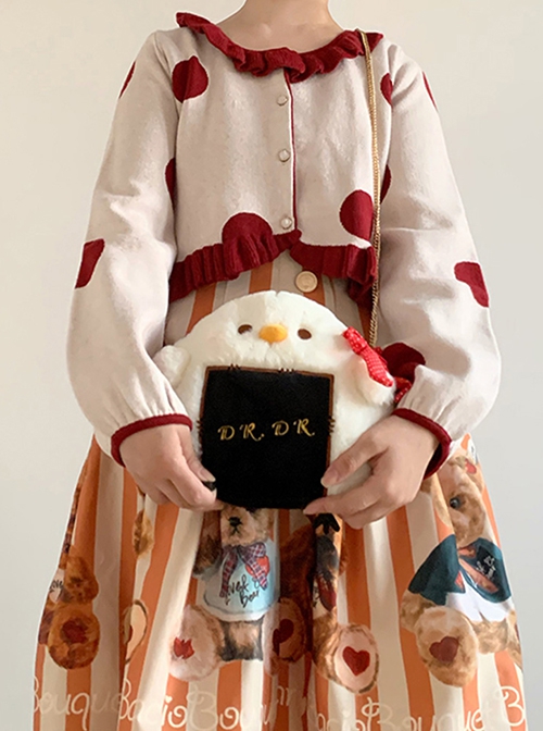 White Plush Rice Ball Pigeon Cute Polka Dot Bowknot Doll Sweet Lolita Messenger Shoulder Bag