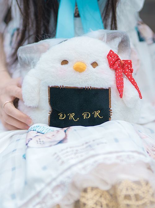 White Plush Rice Ball Pigeon Cute Polka Dot Bowknot Doll Sweet Lolita Messenger Shoulder Bag