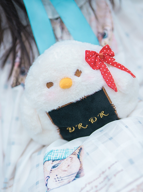 White Plush Rice Ball Pigeon Cute Polka Dot Bowknot Doll Sweet Lolita Messenger Shoulder Bag