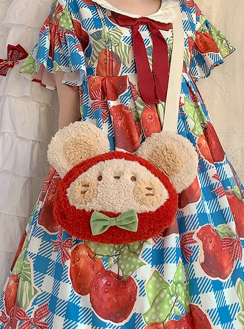 Red Strawberry Cartoon Little Mouse Plush JK Sweet Lolita Messenger Shoulder Bag