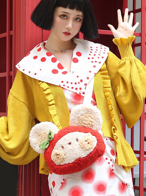 Red Strawberry Cartoon Little Mouse Plush JK Sweet Lolita Messenger Shoulder Bag