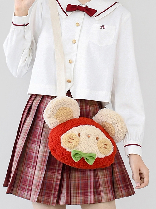 Red Strawberry Cartoon Little Mouse Plush JK Sweet Lolita Messenger Shoulder Bag