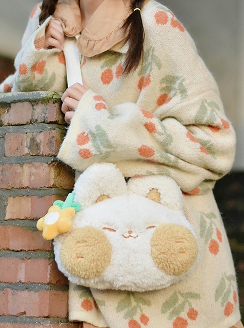 Mimi Kui Kui Series Cute Cat Embroidery Small Flower Plush Sweet Lolita Messenger Shoulder Bag