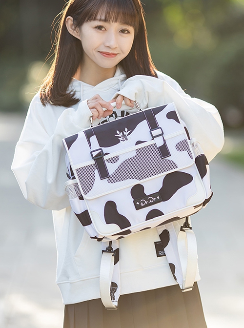 College Style Cute Girl Large Capacity Student Milk Cow Print School Lolita Messenger Backpack