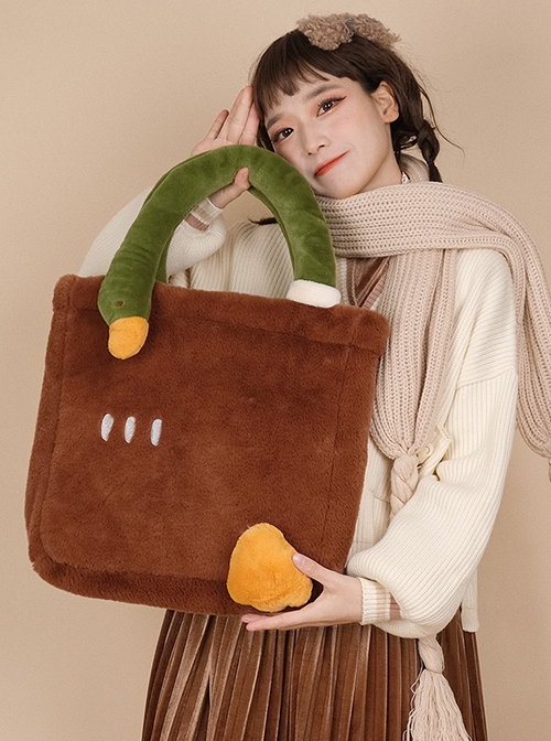 Brown Embroidered Plush Large Capacity Sweet Lolita Portable Messenger Shoulder Bag