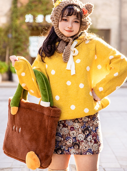 Brown Embroidered Plush Large Capacity Sweet Lolita Portable Messenger Shoulder Bag