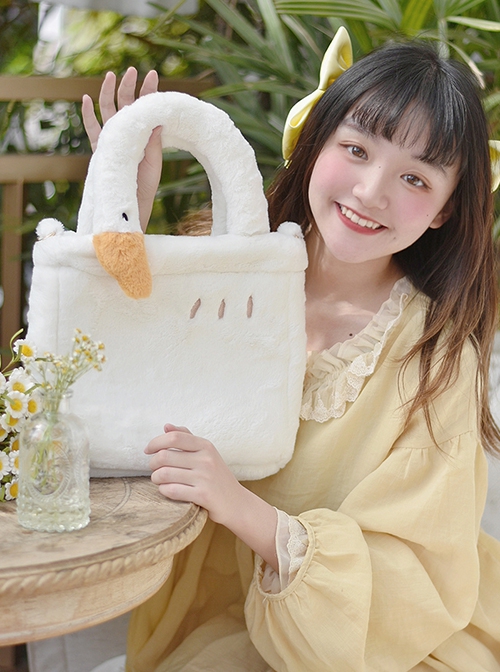 Good Big Goose Series White Cute White Goose Plush Girl Sweet Lolita Handheld Messenger Shoulder Bag